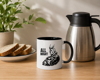 All Might Anime Printed Ceramic Coffee Mug – Black & White Hero Design for Anime Fans