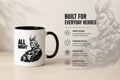 All Might Anime Printed Ceramic Coffee Mug – Black & White Hero Design for Anime Fans