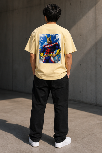 Anime Hero Back Print T-Shirt (All Might Inspired) – Premium Oversized Fit